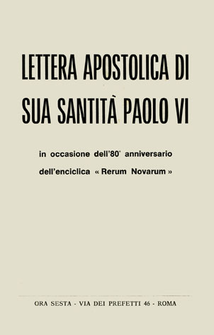 Lettera apostolica di Sua Santità Paolo VI: in occasione dell'80° anniversario dell'enciclica 